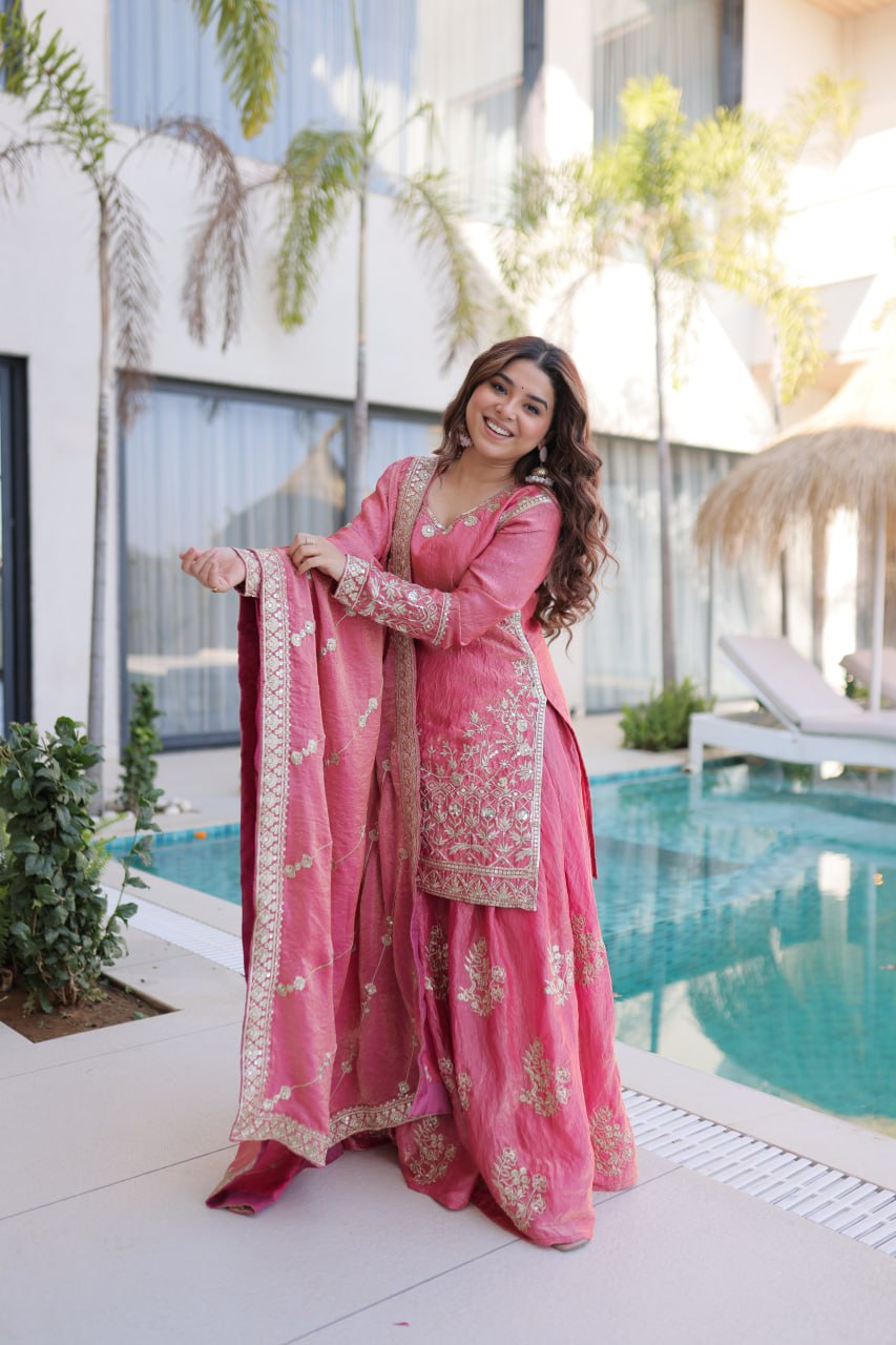 peach & sky embroidered fendy crus kurta set