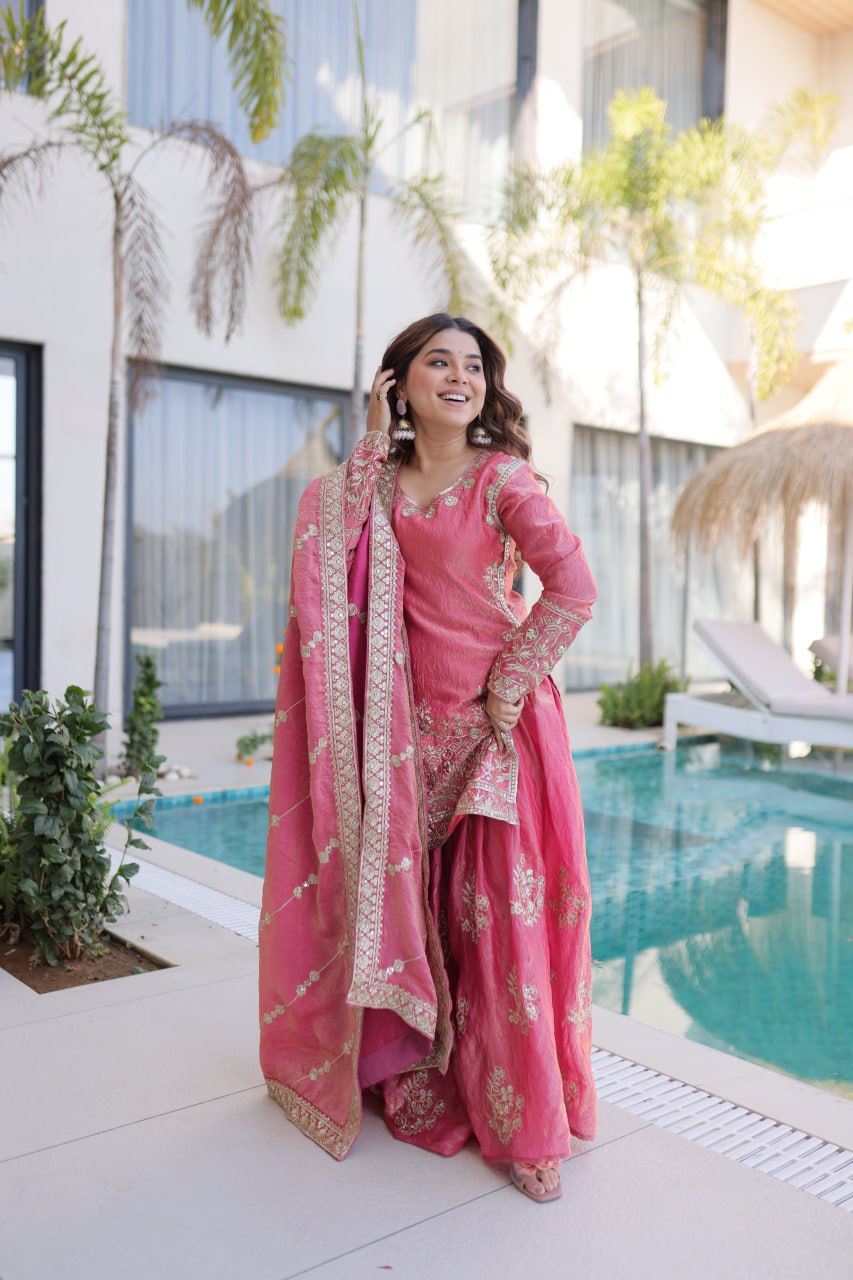 peach & sky embroidered fendy crus kurta set
