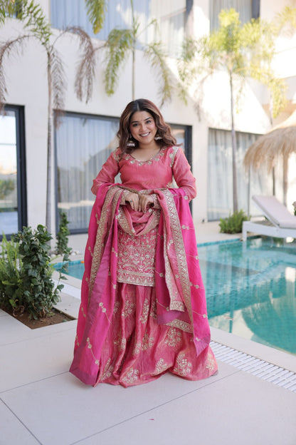 Peach & Sky Embroidered Fendy Crus Kurta Set