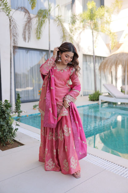 Peach & Sky Embroidered Fendy Crus Kurta Set