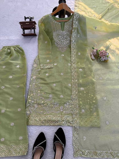 Pastel Green Designer Kurta Palazzo Set with Dupatta