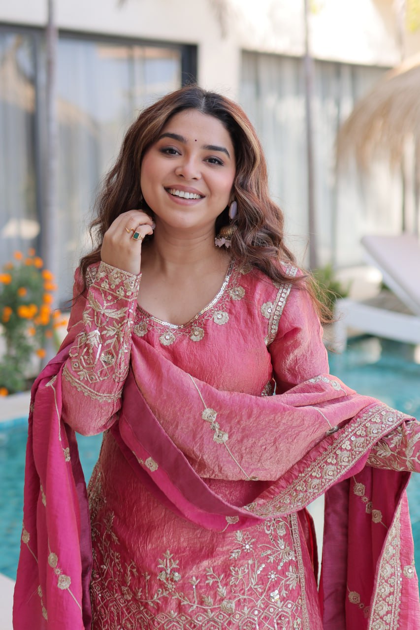 peach & sky embroidered fendy crus kurta set