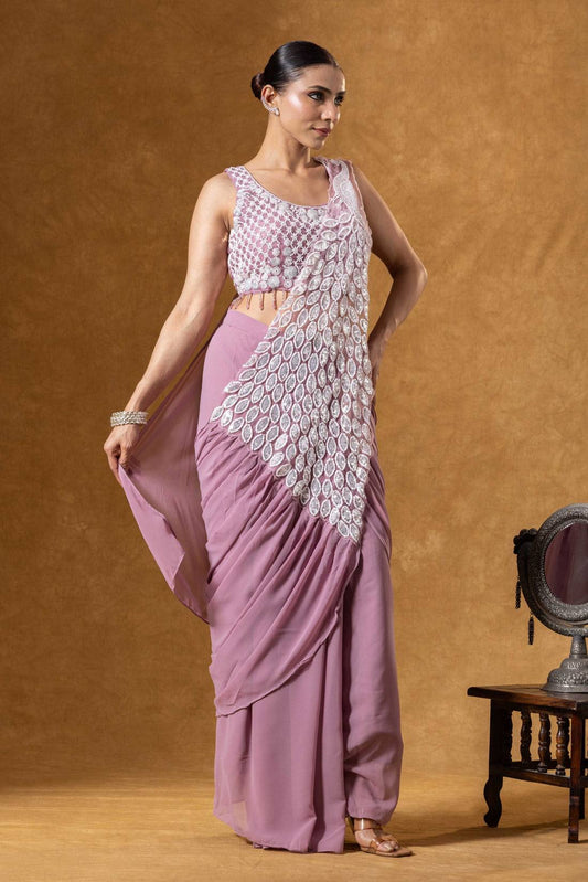 Lavender Georgette Ready To Wear Saree