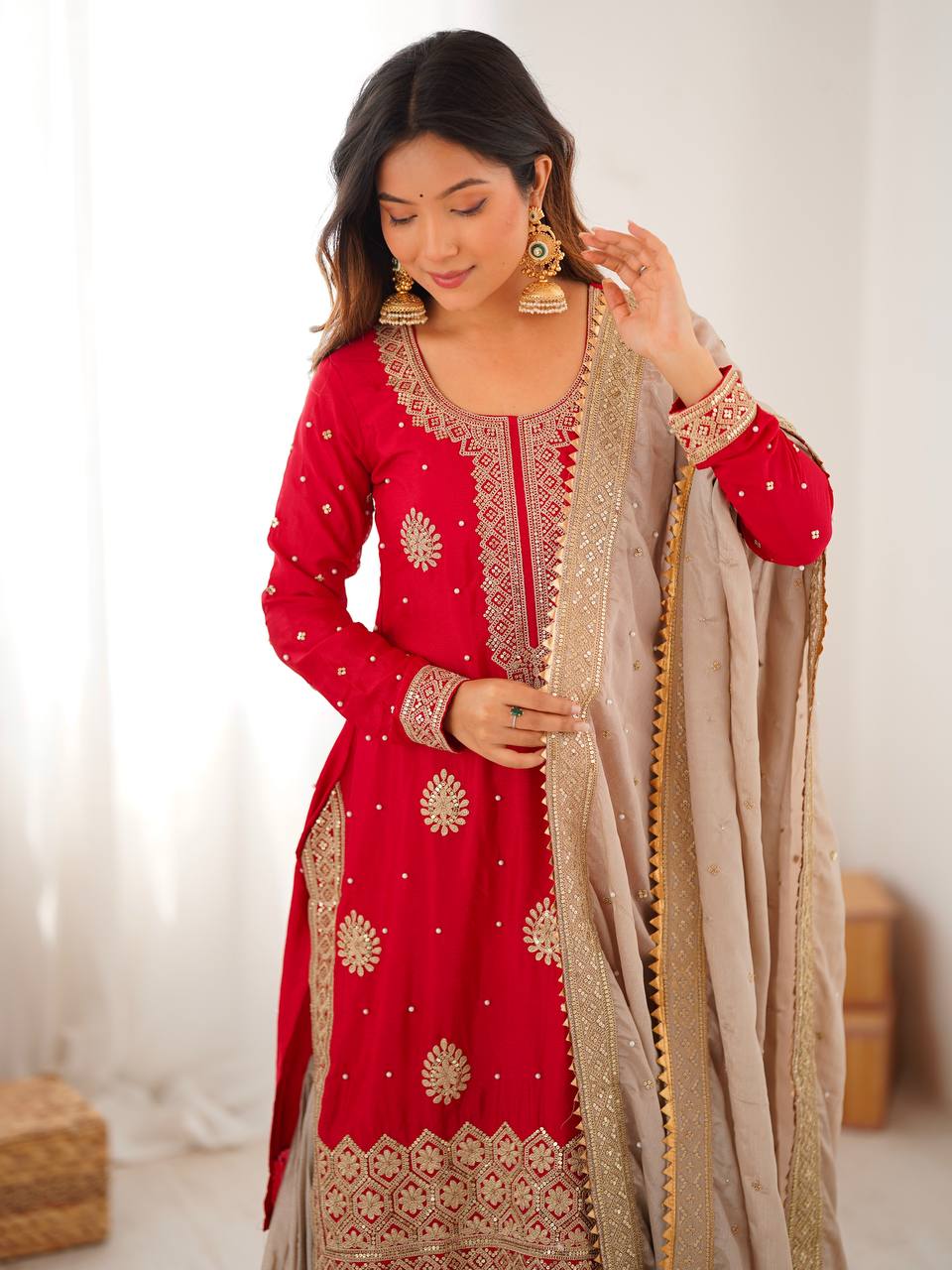 teal & gold royalty silk embroidered sharara set