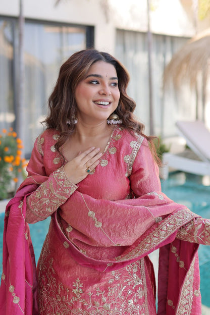 Peach & Sky Embroidered Fendy Crus Kurta Set