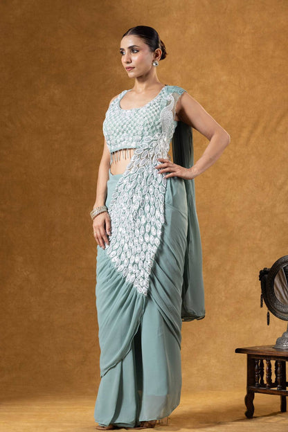 Poised in Pastel Perfection Georgette Ready To Wear Saree