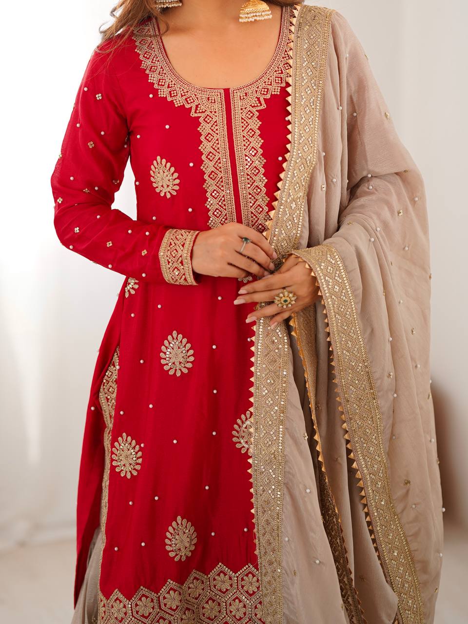 teal & gold royalty silk embroidered sharara set