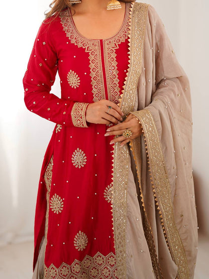 Teal & Gold Royalty Silk Embroidered Sharara Set
