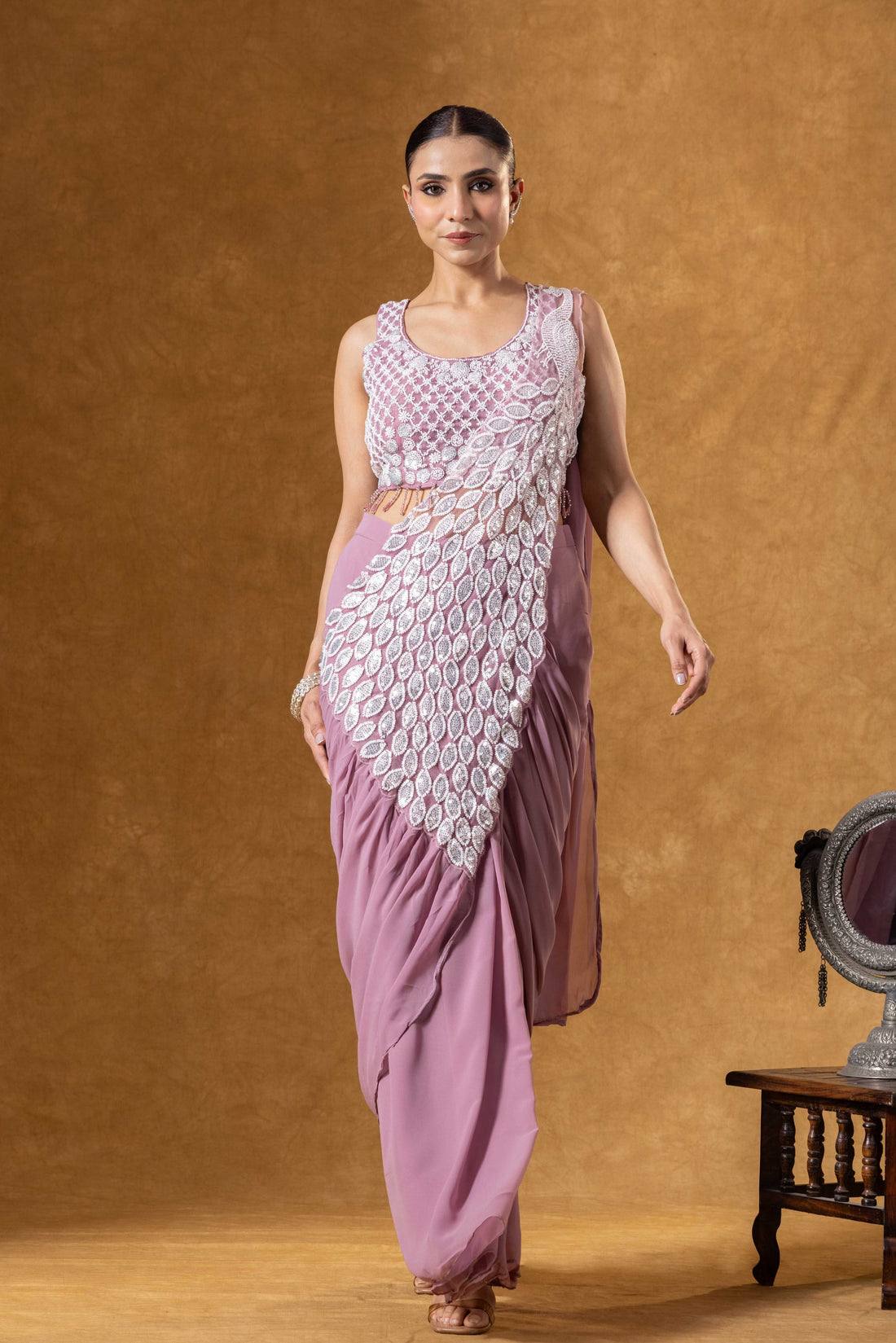lavender georgette ready to wear saree