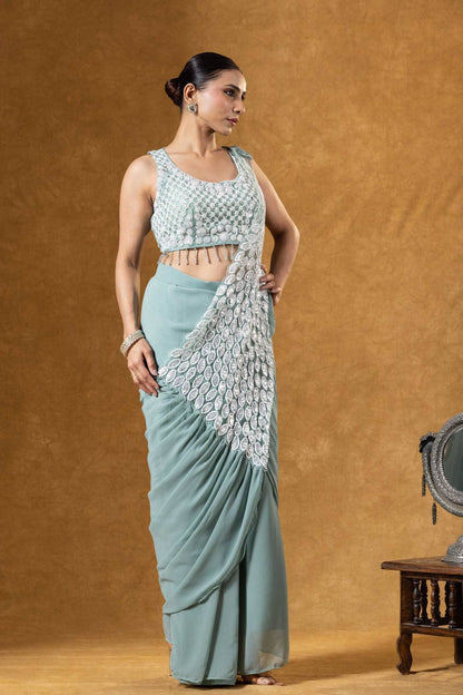 Poised in Pastel Perfection Georgette Ready To Wear Saree