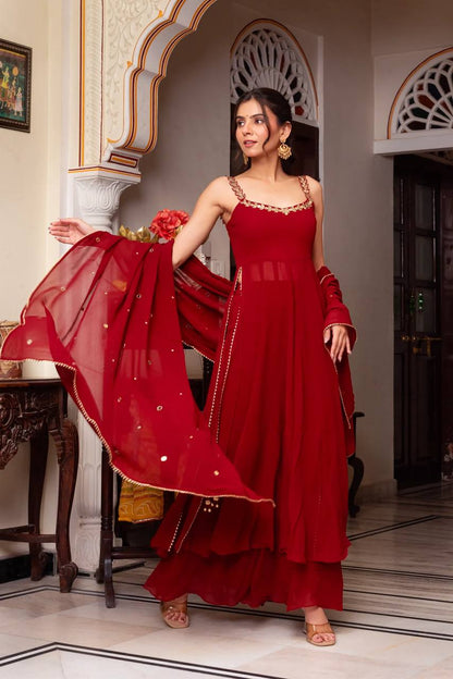 Graceful Red Designer Anarkali Suit with Dupatta