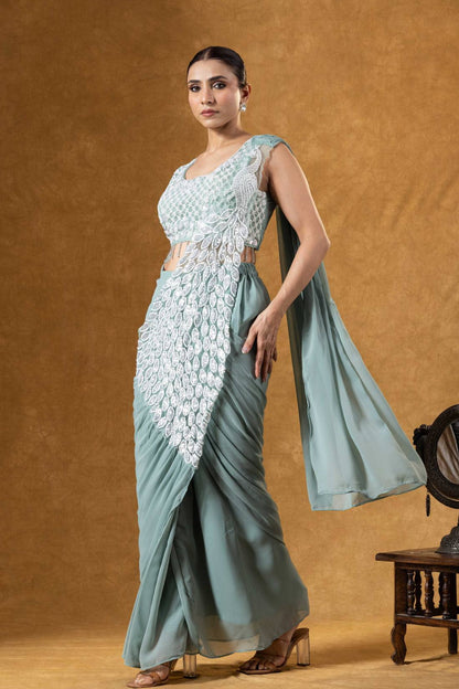 Poised in Pastel Perfection Georgette Ready To Wear Saree