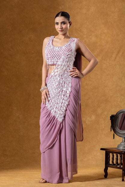 Lavender Georgette Ready To Wear Saree