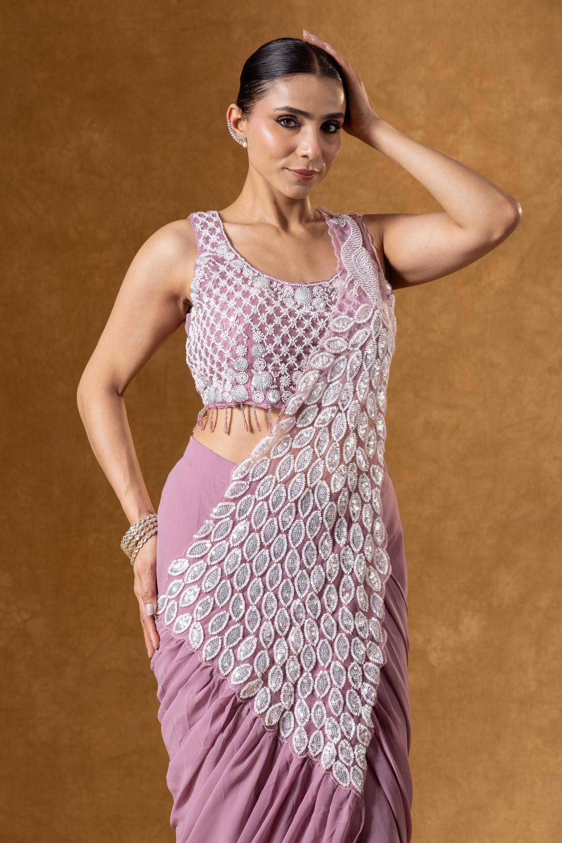 lavender georgette ready to wear saree