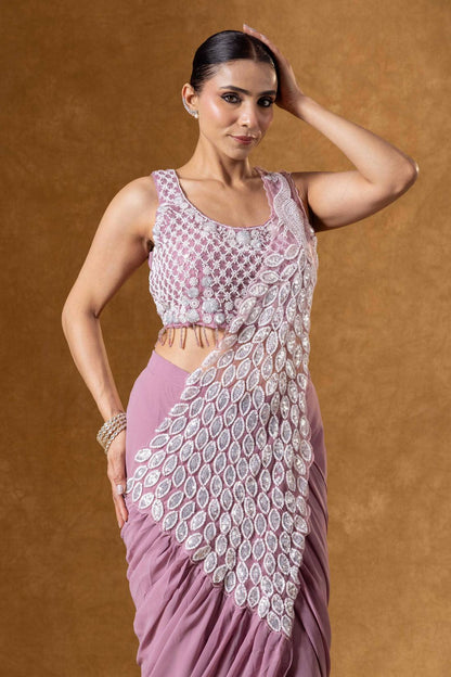 Lavender Georgette Ready To Wear Saree