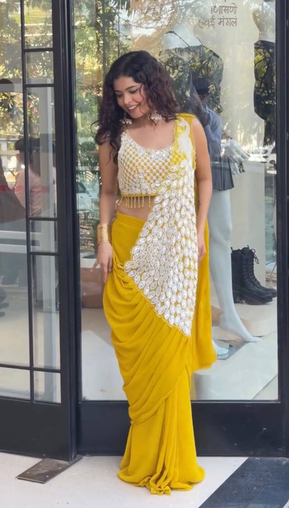 Radiance in Yellow Georgette Ready To Wear Saree