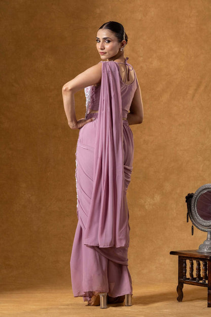 Lavender Georgette Ready To Wear Saree