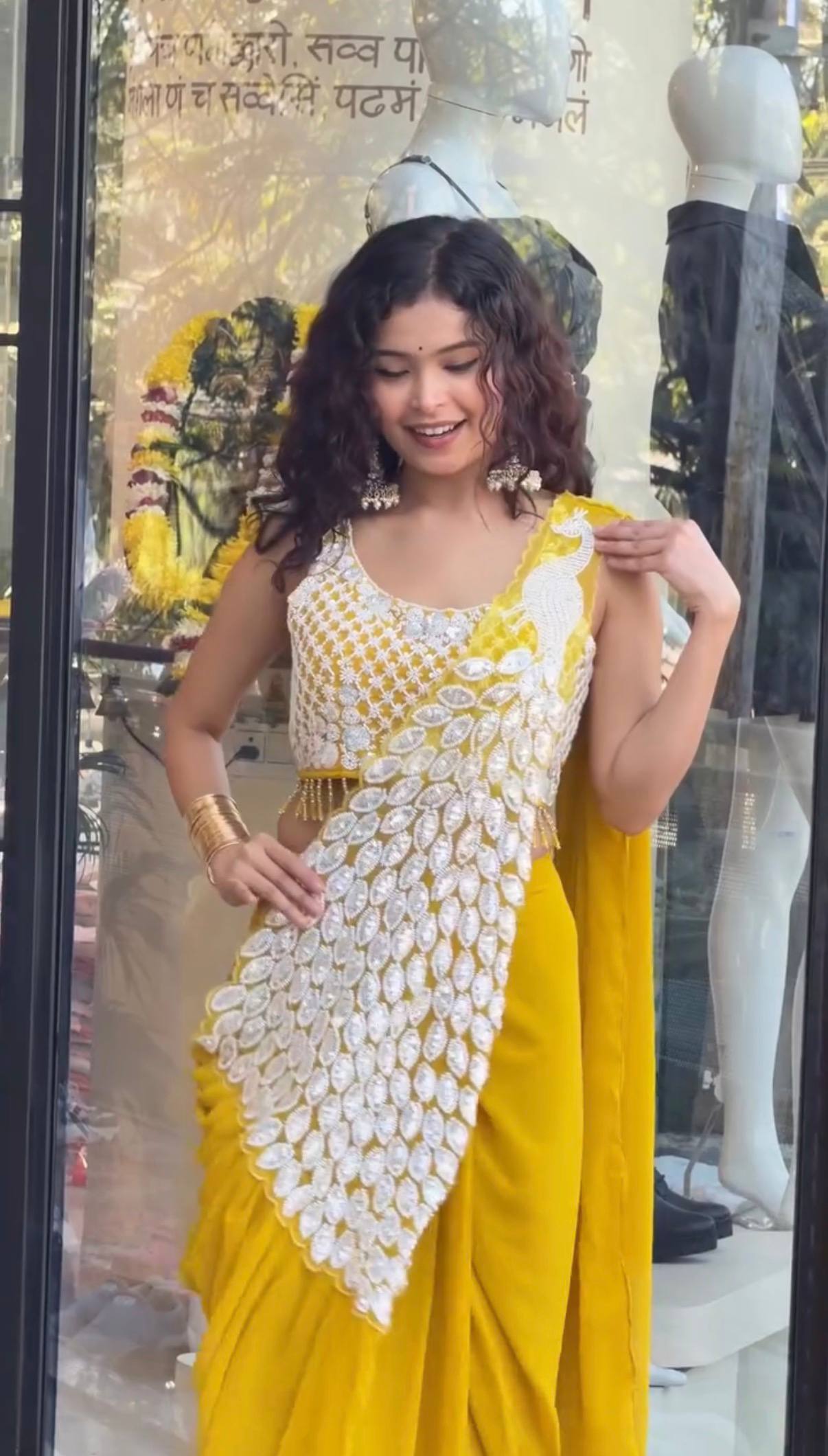 radiance in yellow georgette ready to wear saree