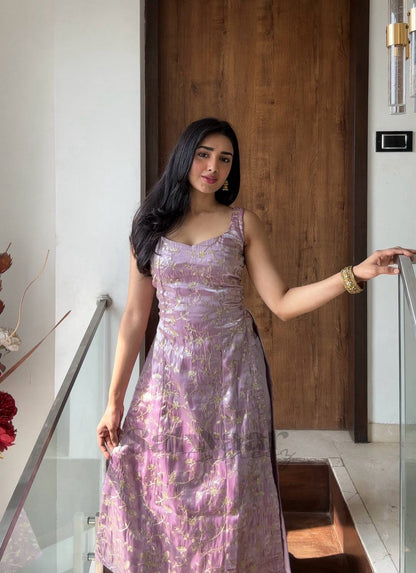 Pink Floral Silk Embroidered Kurta Set