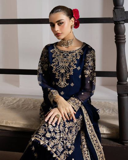 Blue Pakistani Silk Embroidered Kurta Set