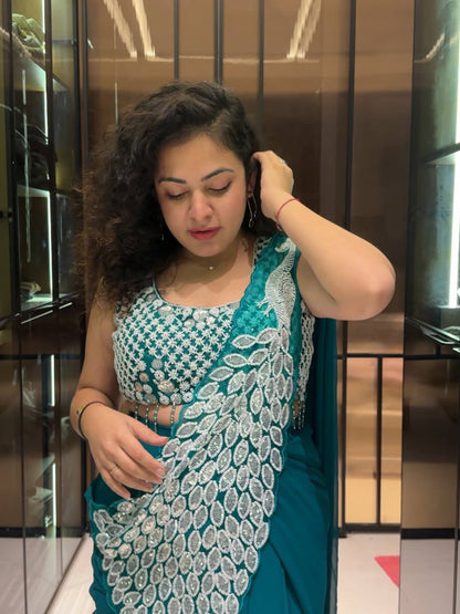 Green Georgette Ready To Wear Saree