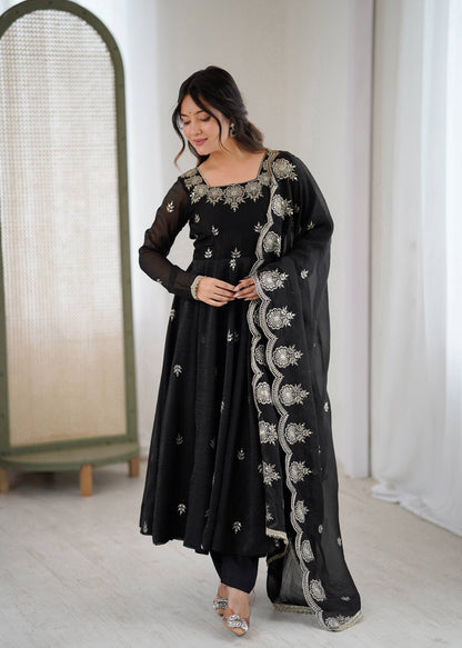Elegant embroided sequence designer anarkali three piece set