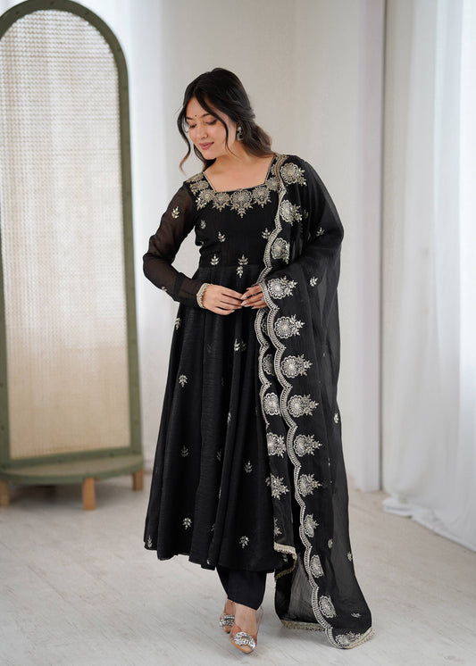 Elegant embroided sequence designer anarkali three piece set