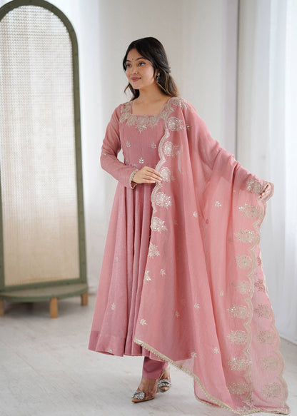 Elegant embroided sequence designer anarkali three piece set