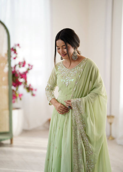Elegant Embroidered Rembo Sequence Designer Anarkali Three Piece Set