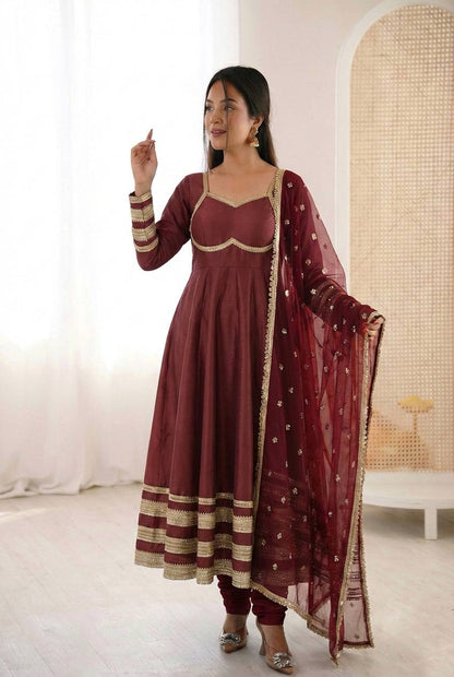 Elegant Heavy Lace Work Designer Anarkali Three Piece Set