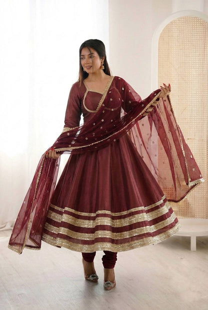 Elegant Heavy Lace Work Designer Anarkali Three Piece Set