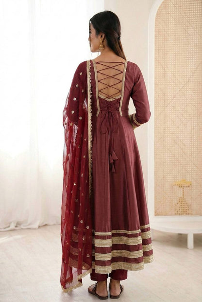 Elegant Heavy Lace Work Designer Anarkali Three Piece Set