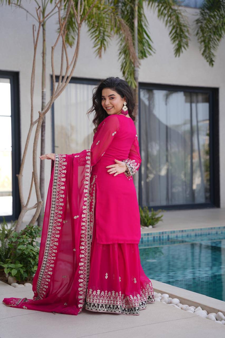 royal pink embroidered traditional suit with designer dupatta