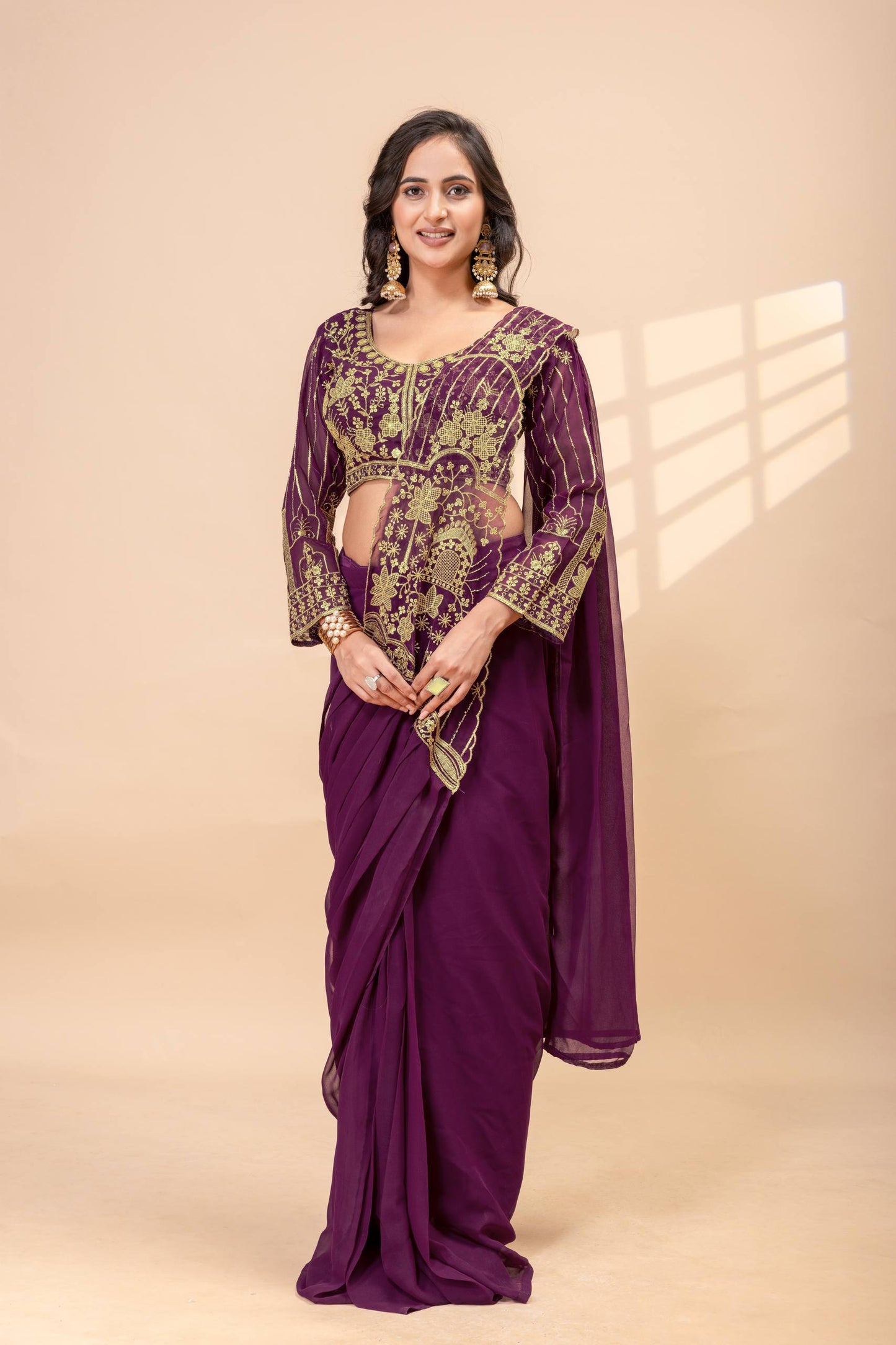 designer embroidered saree with heavy blouse