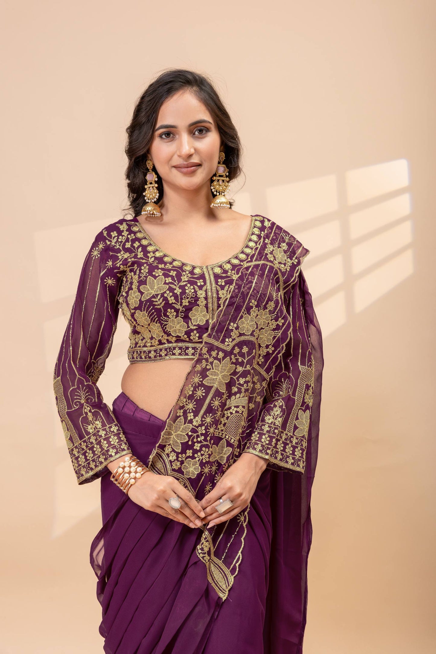 designer embroidered saree with heavy blouse