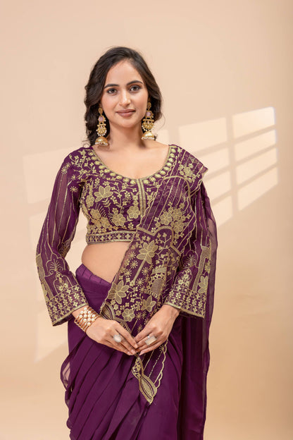 Designer Embroidered Saree with Heavy Blouse