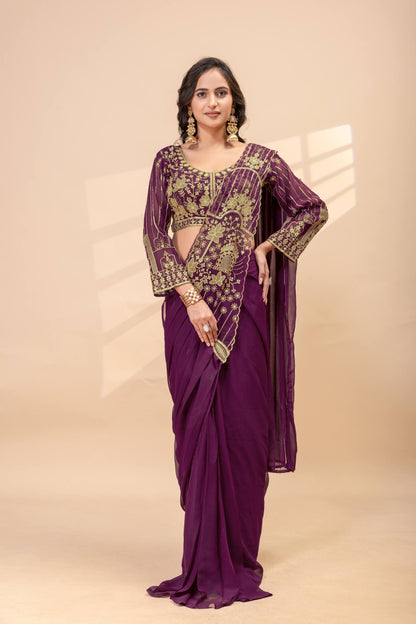 Designer Embroidered Saree with Heavy Blouse