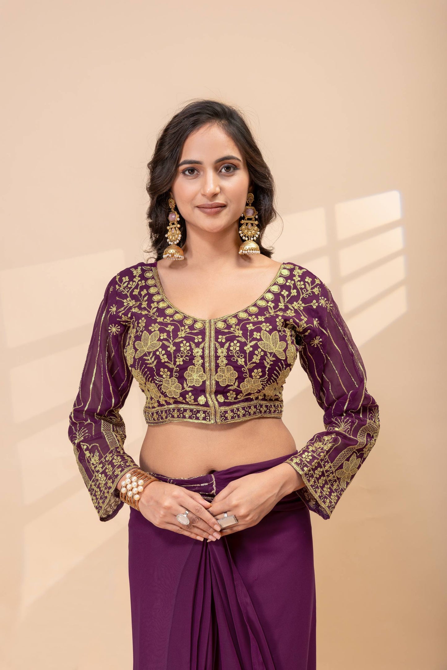 designer embroidered saree with heavy blouse