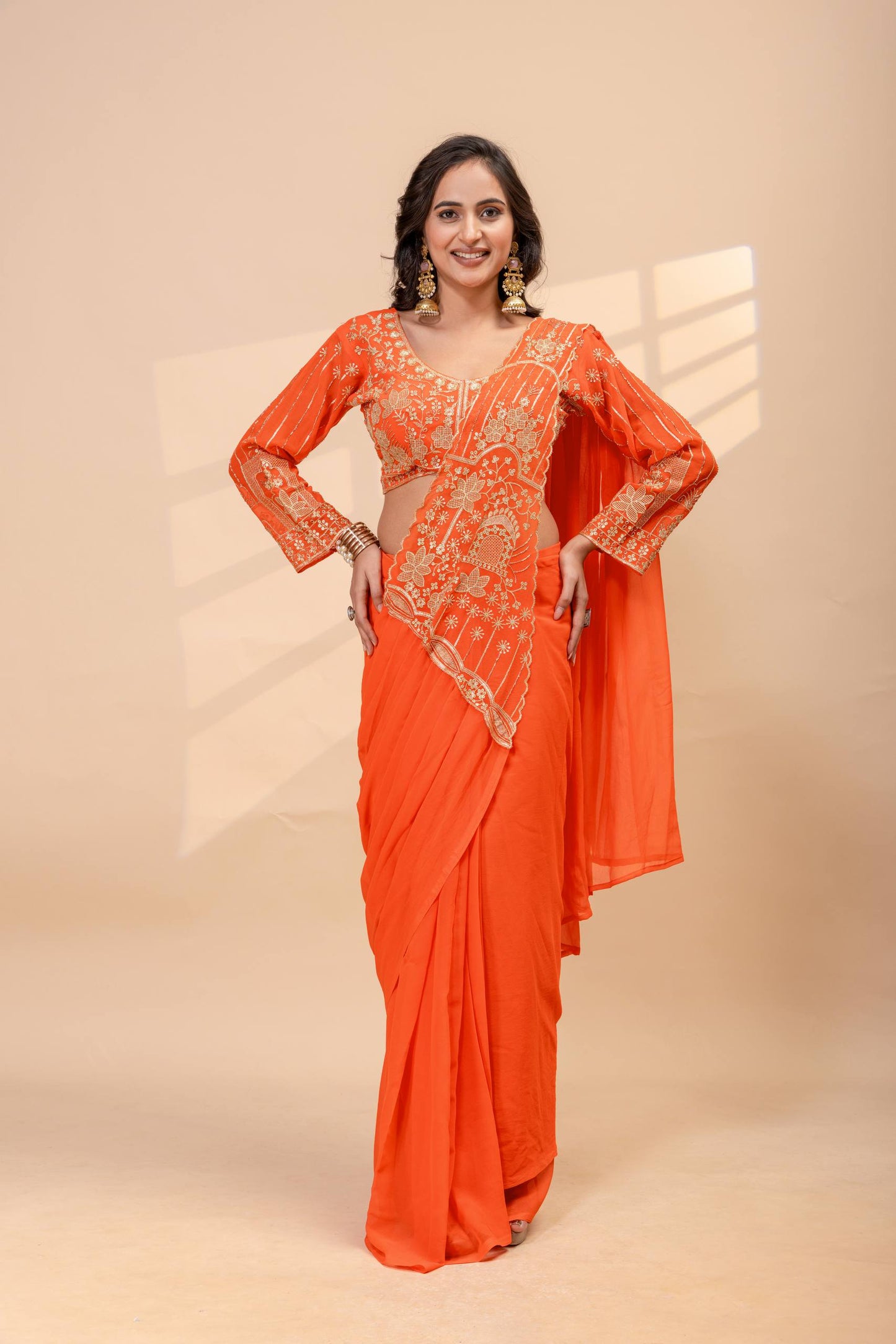 designer embroidered saree with heavy blouse