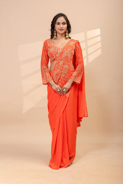 Designer Embroidered Saree with Heavy Blouse