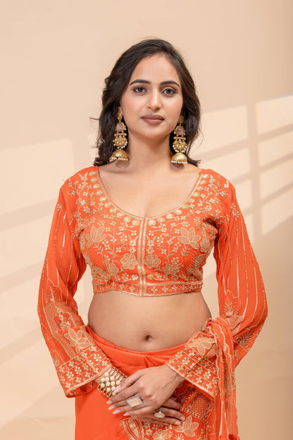 Designer Embroidered Saree with Heavy Blouse