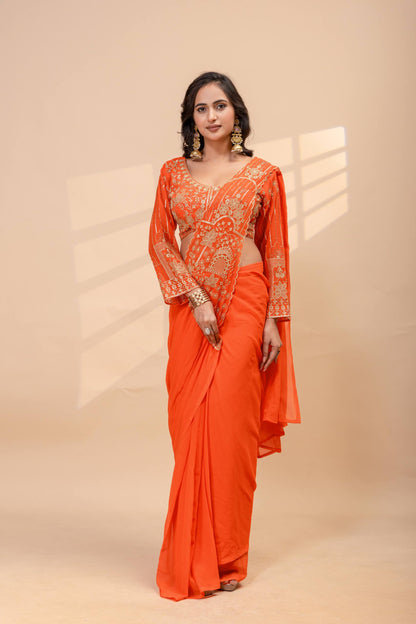 Designer Embroidered Saree with Heavy Blouse