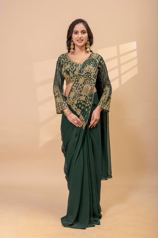 Designer Embroidered Saree with Heavy Blouse