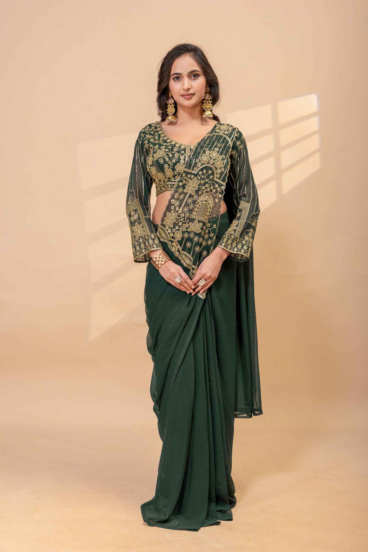 designer embroidered saree with heavy blouse