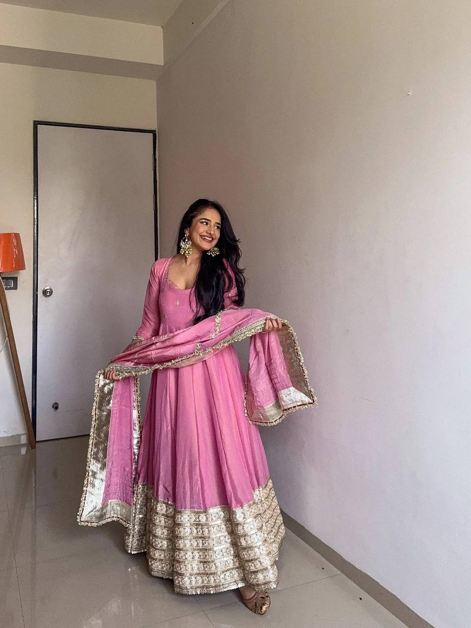 beautiful women zareen elegance gown with dupatta set