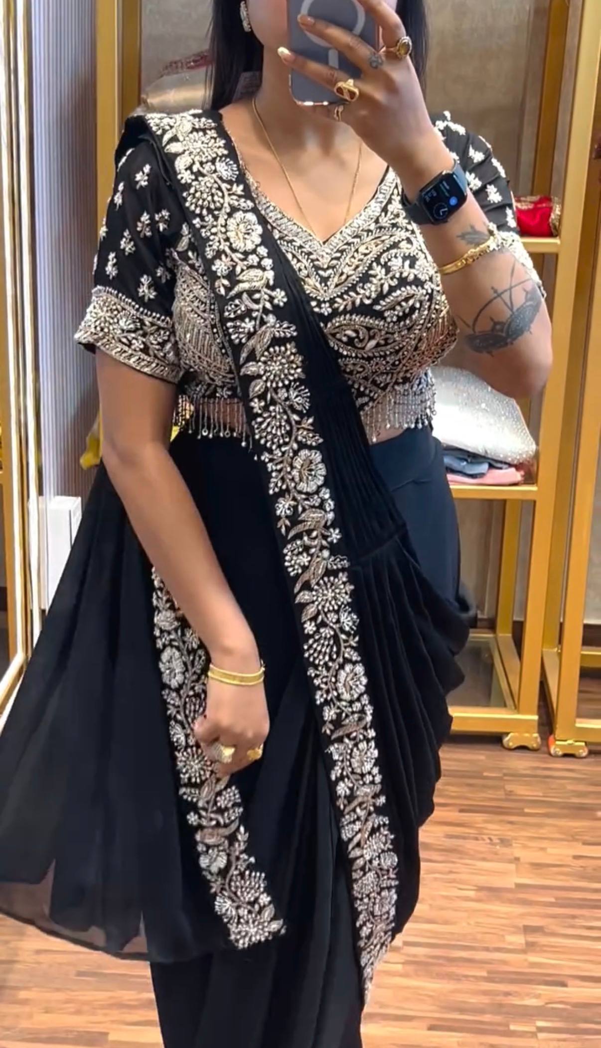 black embroidered designer ready-to-wear saree