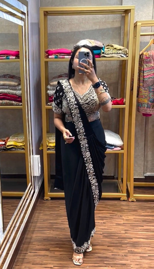 Black Embroidered Designer Ready-to-Wear Saree