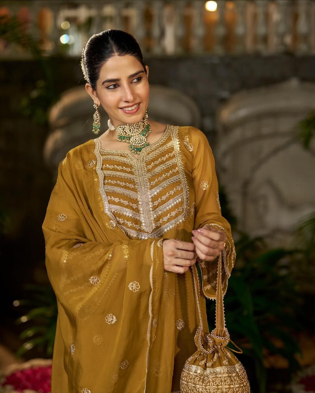 premium mustard yellow traditional outfit with dupatta