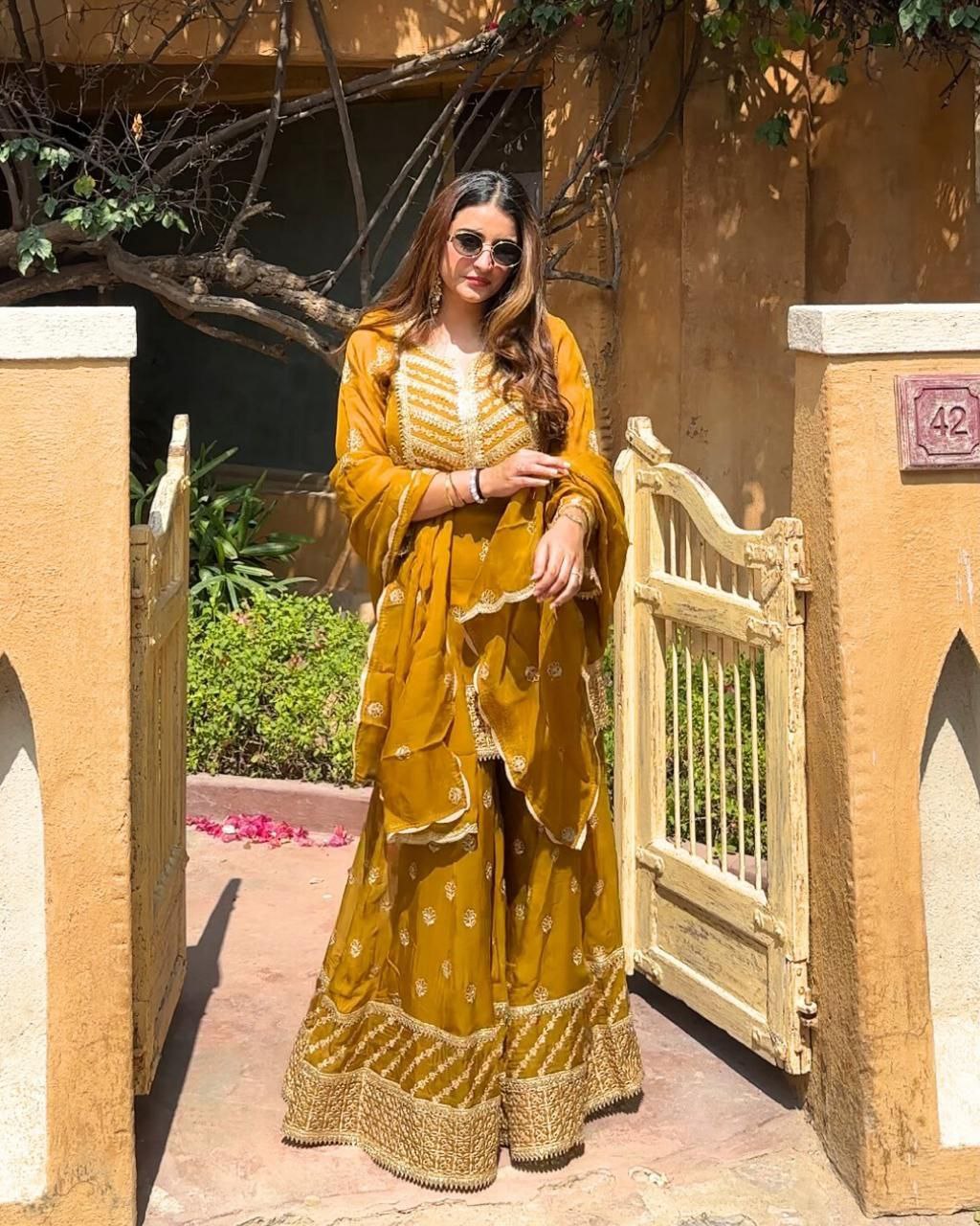 premium mustard yellow traditional outfit with dupatta
