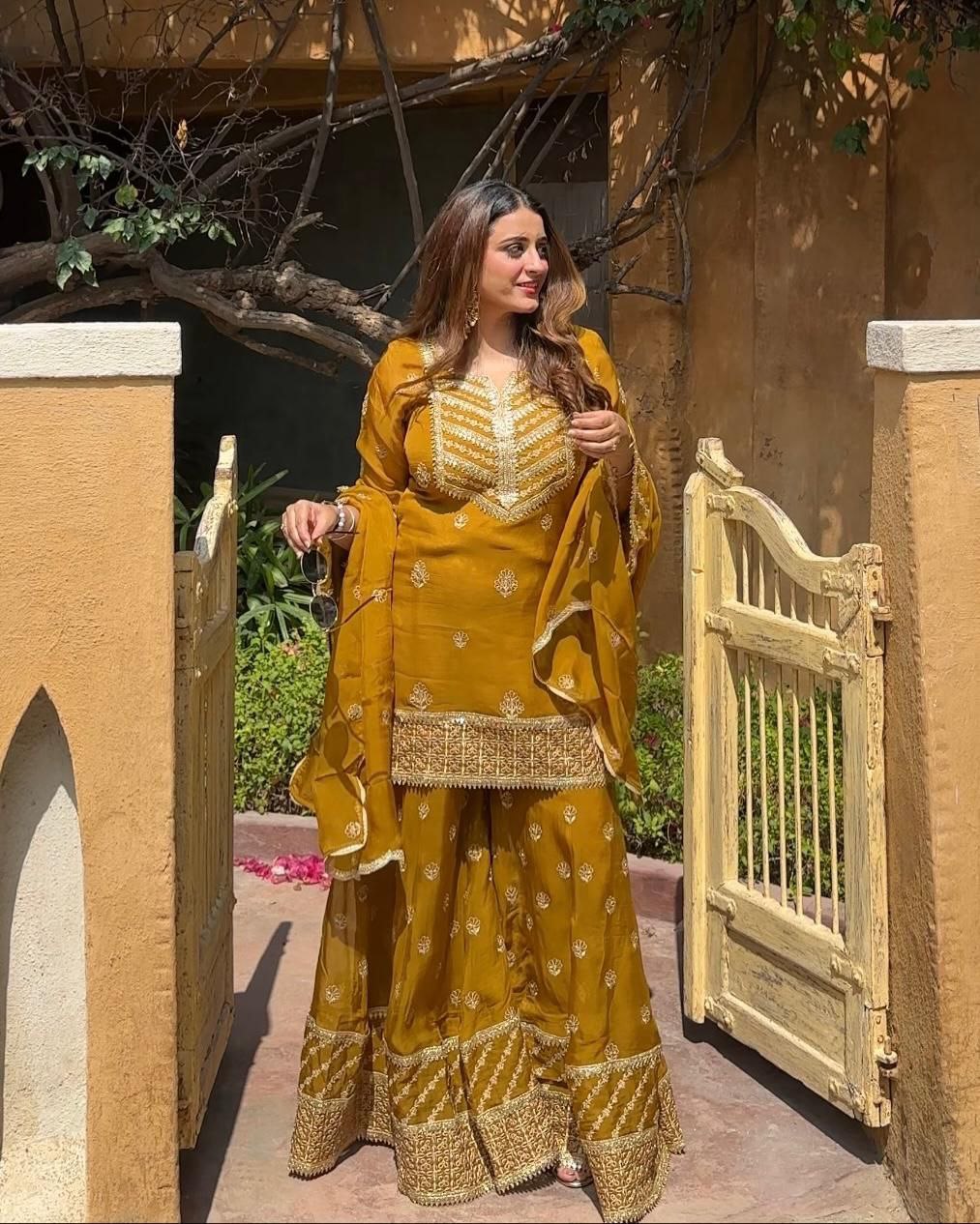 premium mustard yellow traditional outfit with dupatta